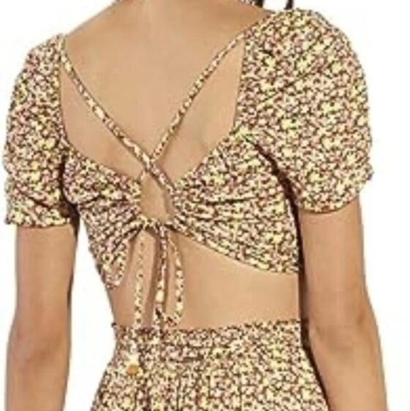 Maaji Womens Beach Wear Tops Sz M Cutout Ditsy Flower Pink Yellow Versatile Wear - Picture 4 of 15